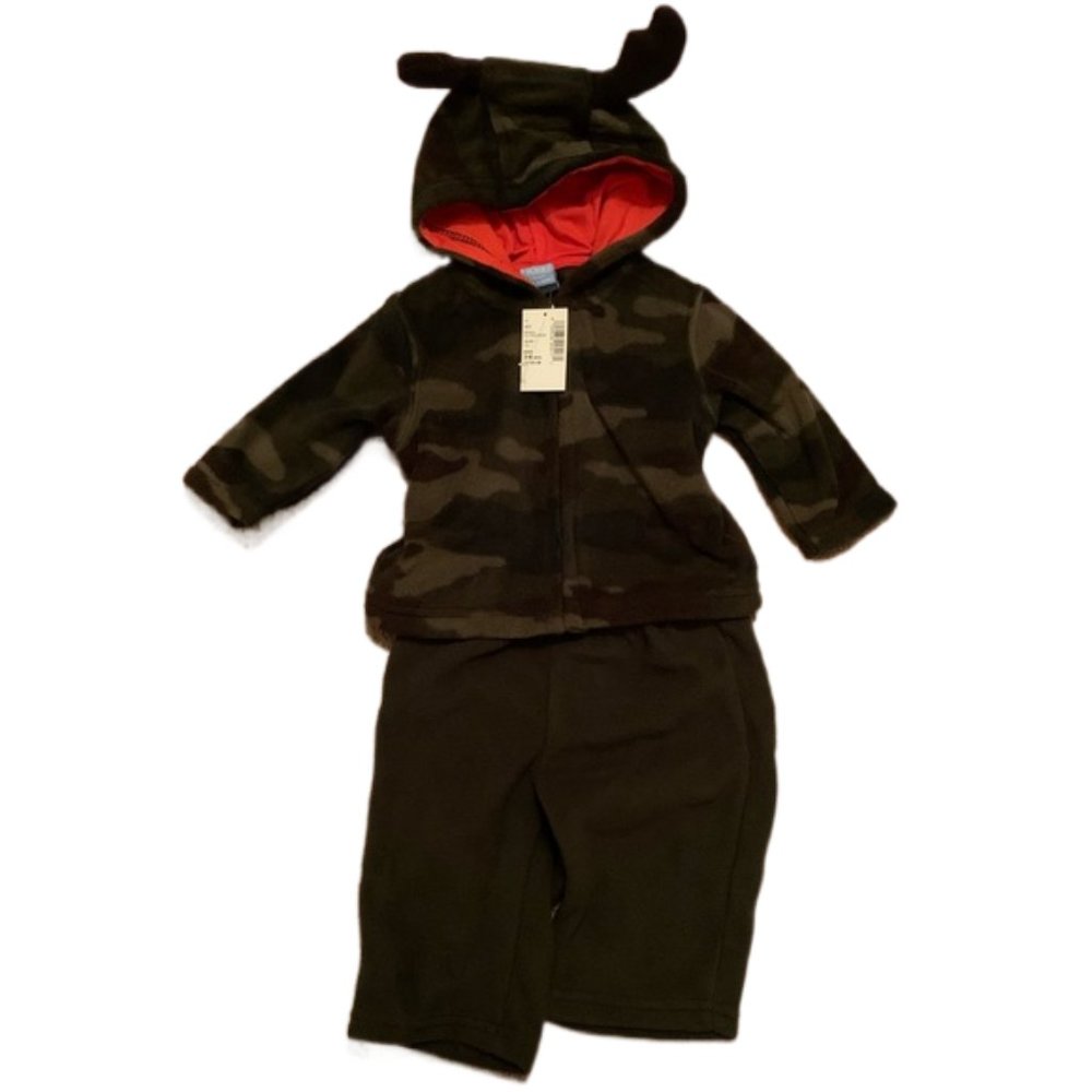 🎉 CHILDRENS PLACE Baby Fleece Camo Antler Hoodie Set, size 3-6m